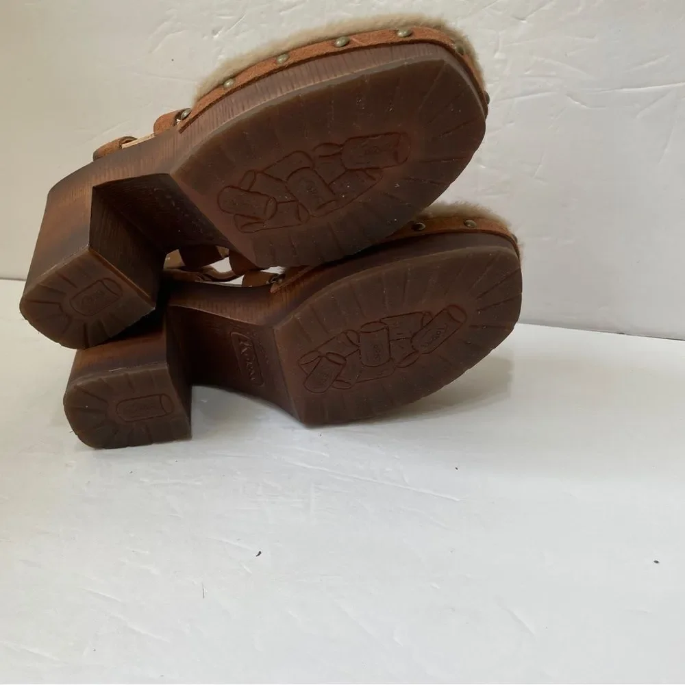 KORKS FAUX‎ FUR CLOGS WITH WOODEN BLOCK HEEL